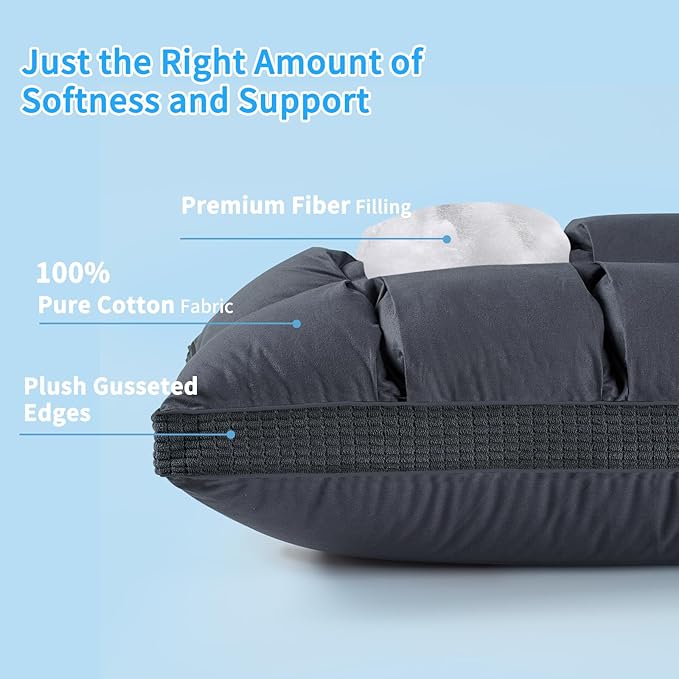YOUR MOON Soft Pillow King Size of 2 for Sleeping, Super Soft Support Down Alternative Pillow, 100% Cotton Shell Luxury Comfy Fluffy Bed Pillows for Sleep(Gray)