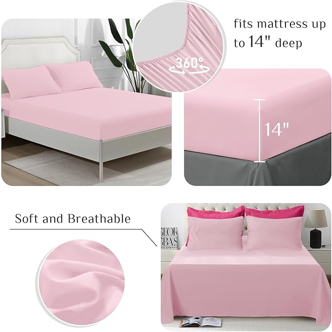 JOLLYVOGUE Full Comforter Set, Ultra-Soft Bed in a Bag Full Size 7 Pieces, Oeko-TEX Certified Bedding Set with Down Alternative Comforter, Sheets, Pillowcases & Shams, Hot Pink & Baby Pink