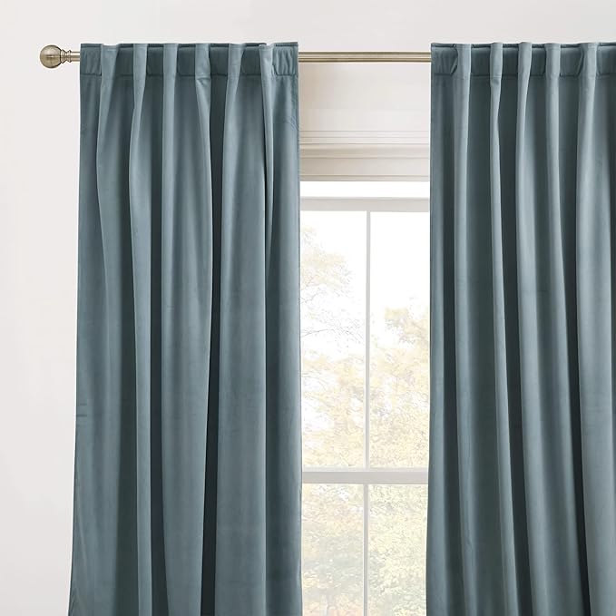 RYB HOME Velvet Curtains 102 inches Long, Back Tab Room Darkening Noise Reducing Window Treatment for Living Room Bedroom Privacy Protect for Stuido, Stone Blue, W52 x L102 inch, 2 Panels
