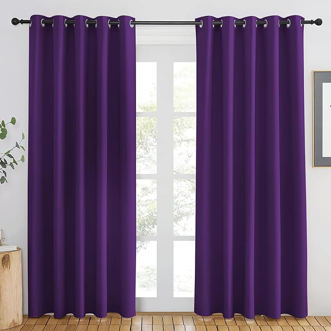 NICETOWN Royal Purple Blackout Curtains 84 inch Length, Grommet Top Room Darkening Drapes for Bedroom Living Room, Light Blocking Window Covering for Privacy (W66 x L84 Inch, 1 Panel)