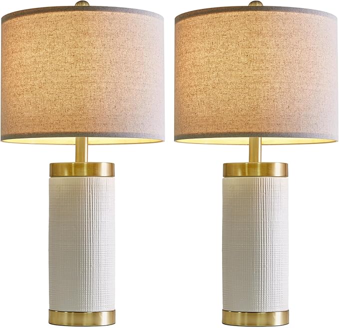 24.5" Modern Ceramic White Bedside Lamp for Bedroom Decor Farmhouse Table Lamp for Living Room Office Dorm