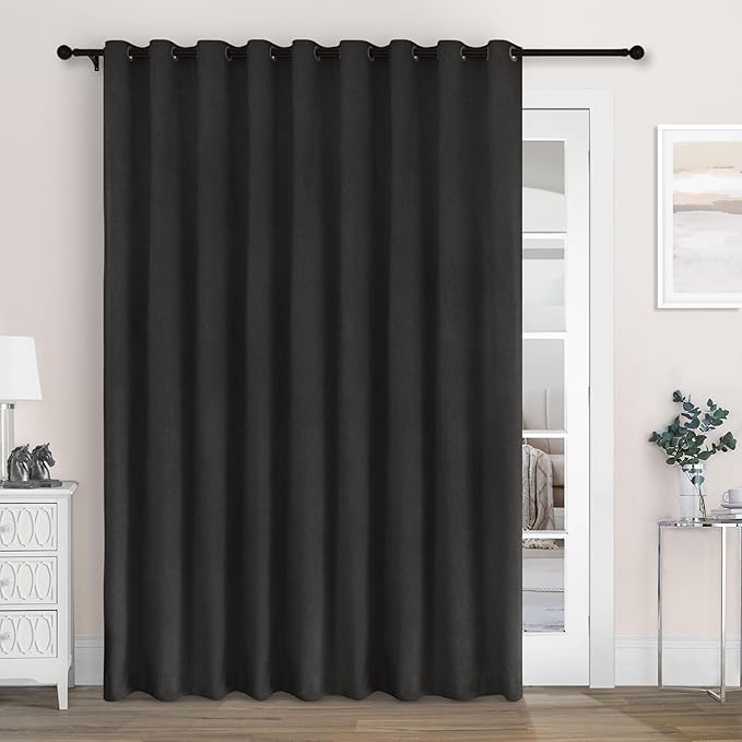 Macochico 120" Wx84 L 100% Blackout Chenille Curtains for Sliding Door Living Room Bedroom, Luxury Drapery for Home Theater, Charcoal Grey Thermal Window Treatments with Tieback, Grommet, 1 Panel
