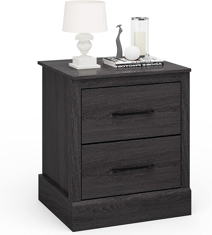 Giantex Farmhouse Nightstand, Wood Bedside Table with 2 Storage Drawers, Compact Floor Night Stand End Table, Accent Sofa Side Table for Bedroom, Grey Oak