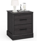 Giantex Farmhouse Nightstand, Wood Bedside Table with 2 Storage Drawers, Compact Floor Night Stand End Table, Accent Sofa Side Table for Bedroom, Grey Oak