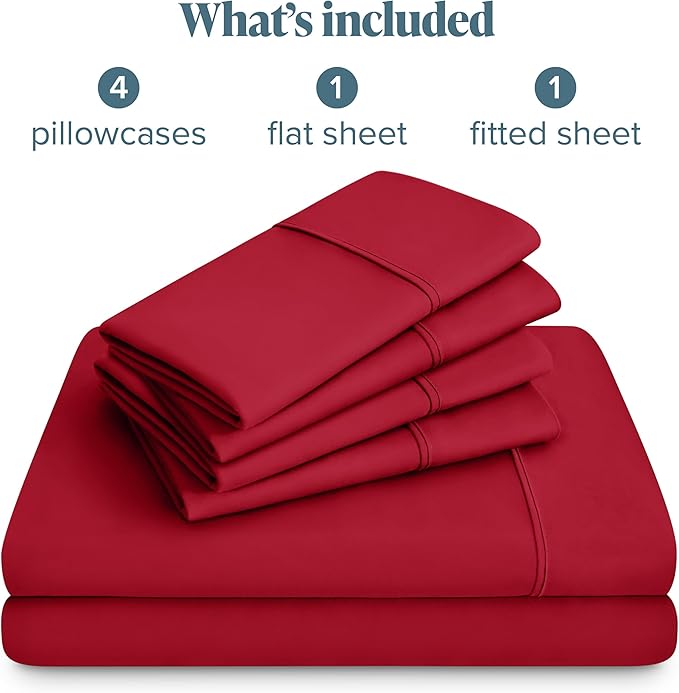 Bare Home Hotel Luxury King Sheet Set, Extra Soft - 6 Piece Set - Deep Pockets - Easy Fit - Cooling & Breathable - Wrinkle, Fade, Stain Resistant - Includes 4 Pillowcases (King, Red)