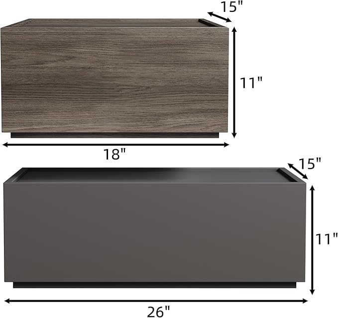 Stackable Storage Drawers, Wooden Drawer Storage Organizer, Modern Nightstands with Wooden Drawers, Small Storage Cabinet, Modular Design, Available in 2 Sizes for Versatile Use Grey and Walnut