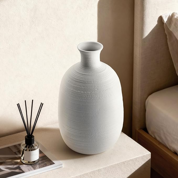RONDURE 10.4" Modern Ceramic Table Lamp, Fully Dimmable Modern Bedside Lamps for Bedroom, Living Room and Nightstand, White Translucent Ceramic Shade, Warm Ambient Lighting, Corded, Bulb Included