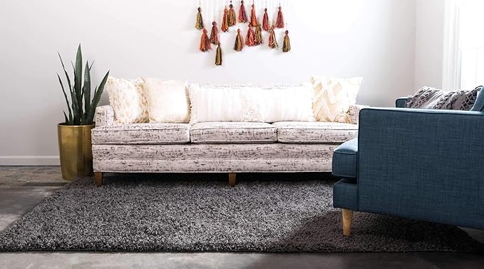 Unique Loom Solid Shag Collection Area Rug (9' x 12' Rectangle, Graphite Gray)