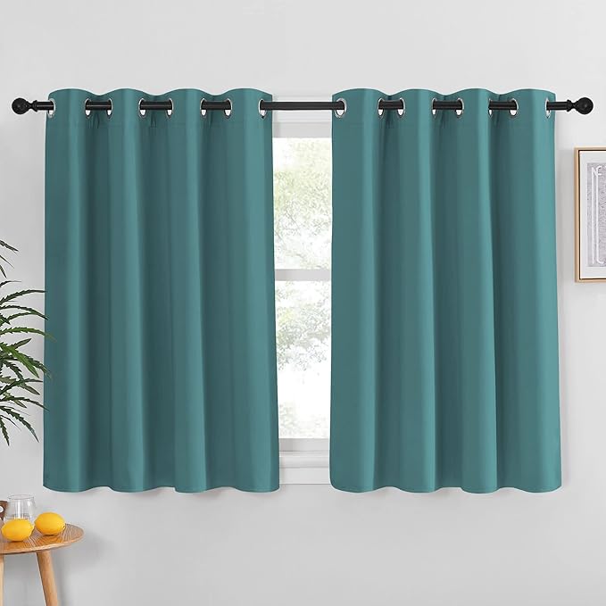 NICETOWN Blackout Curtain for Kids Room - Triple Weave Microfiber Home Thermal Insulated Solid Ring Top Blackout Panel/Drape for Bedroom(Sea Teal, 1 Panel, 52 x 54 inches)