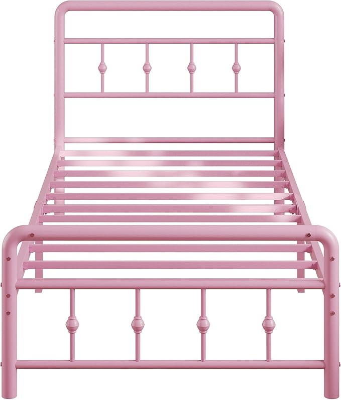 12 Inch Twin XL Bed Frames with Headboard and Footboard, Heavy Duty XL Twin Metal Mattress Foundation No Box Spring Needed, Noise Free, Easy Assembly, Pink