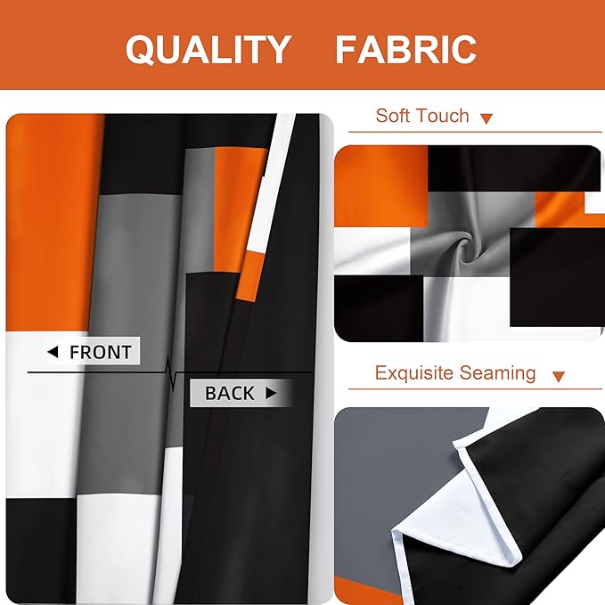 Orange 100% Blackout Curtains 45 inch Length 2 Panels Set White Grey Modern Abstract Geometric Drapes for Kitchen Black Out Curtains Insulated Room Darkening Small Window Curtains, 42Wx45L