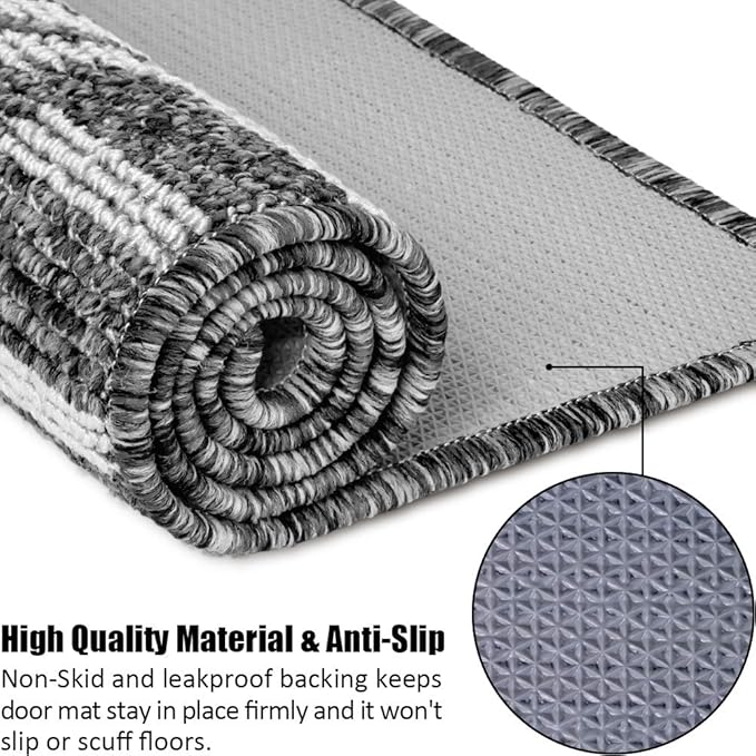 Indoor Doormat 32"x 48", Absorbent Front Back Door Mat Floor Mats, Rubber Backing Non Slip Door Mats Inside Mud Dirt Trapper Entrance Door Rug Carpet, Machine Washable Low Profile-Black Time Cloister