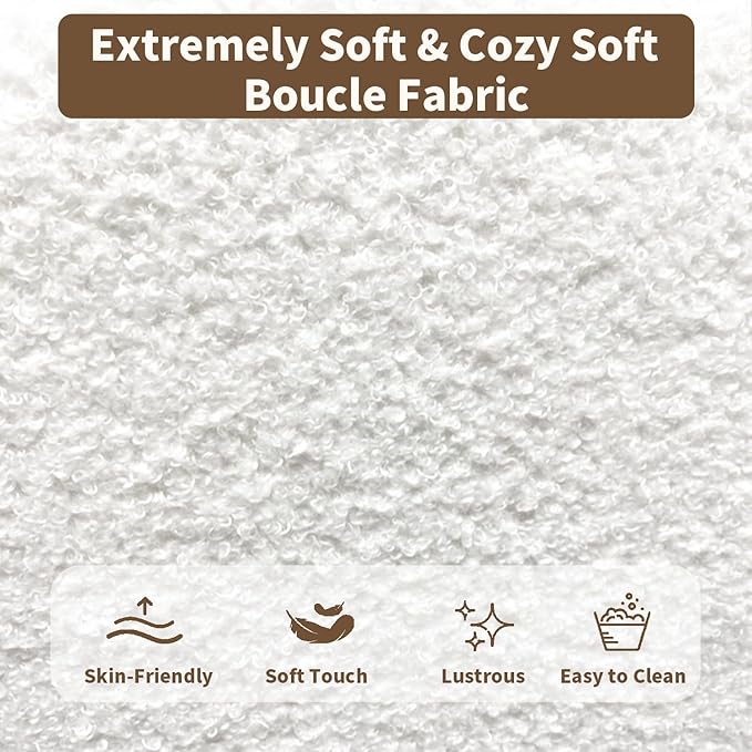 Full Size Bed Frame with Headboard, Teddy Soft Boucle Fabric Bed Frame Full, Soft Cloud Marshmallow Shape Upholstered Headboard, No Box Spring Needed, Noise Free (White)