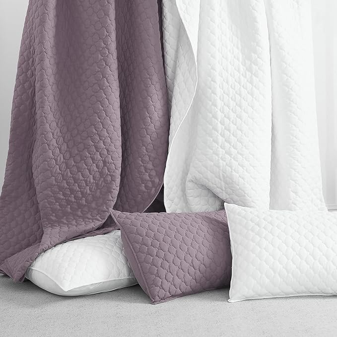 HORIMOTE HOME Quilt King Size Grayish Purple, Lightweight Quilt for Summer, Ultra-Soft Microfiber Modern Style Quilted Clouds Pattern Bedspread Quit Set 3 Pieces(1 Quilt and 2 Pillow Shams)