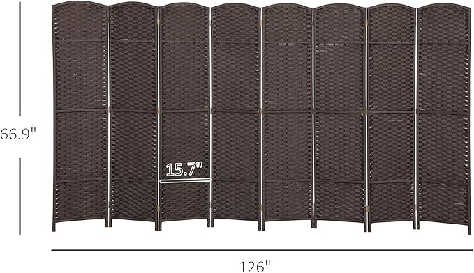 HOMCOM Room Divider, 8 Panel Folding Privacy Screen, 5.6' Tall Freestanding Wall Partition for Home Office, Bedroom, Brown
