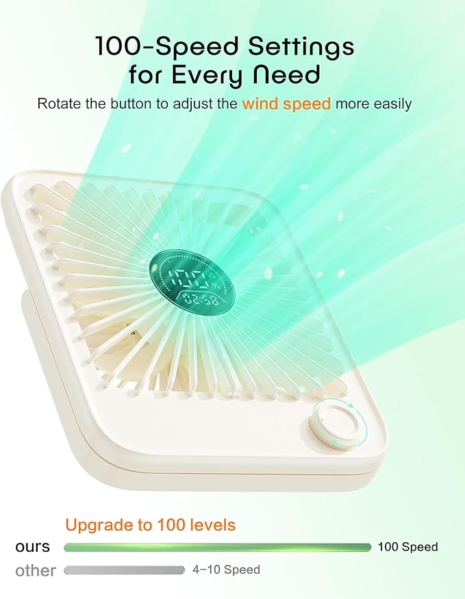Small Desk Fan Personal Fans，100Speed Adjustable Quiet Small Portable Fan,Intelligent display of remaining hours for Office Bedroom Home Desk White