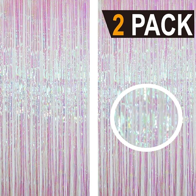 GOER 3.2 ft x 9.8 ft Metallic Tinsel Foil Fringe Curtains Party Photo Backdrop Party Streamers for Birthday,Graduation,New Year Eve Decorations Wedding Decor (2 Packs,Multicolor)
