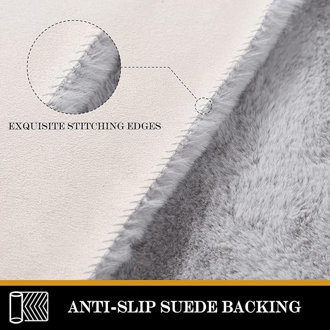 Latepis Fluffy Machine Washable Rug Grey Area Rugs 3X5 Soft Faux Rabbit Fur Rug for Living Room Furry Shag Rugs Fluffy Carpet for Bedroom Plush Nursery