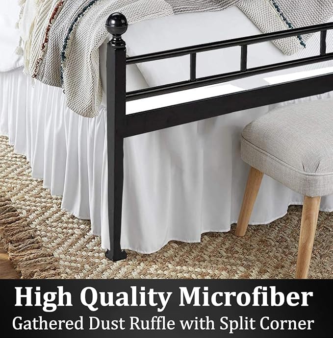 Ruffled Bed Skirt with Split Corners, White, Twin 12 Inch Drop Bedskirt, Hotel Quality Brushed Microfiber Wrinkle Free Dust Ruffle Bed Skirt Twin Size