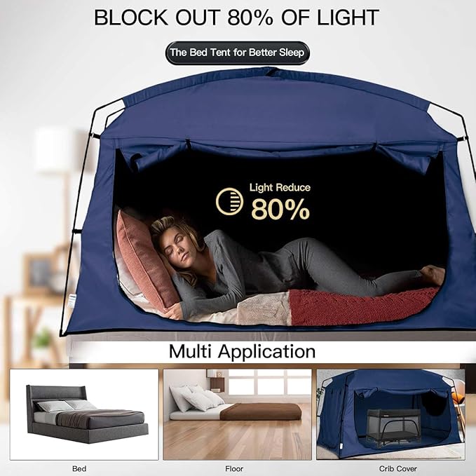 Bed Tent,Portable Privacy Sleeping Bed Canopy,Blackout 90% Drapes for Kids and Adult,Indoor Space Tent with Breathable Large Mesh Windows