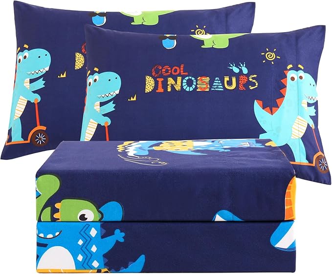 JSD Blue Dinosaur Kids Sheet Set Full Size, 4 Piece Sports Printed Microfiber Sheets Deep Pocket