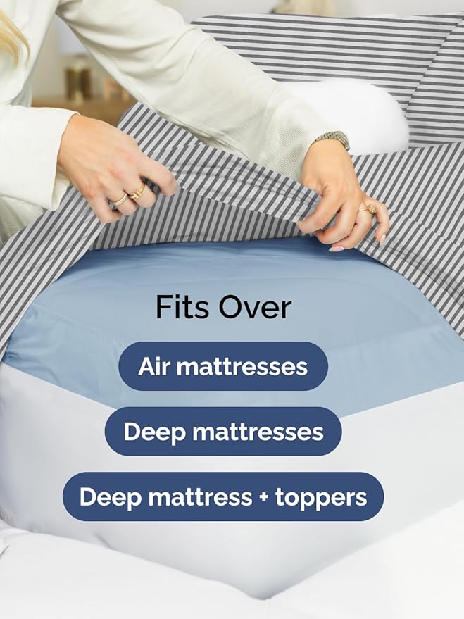 Extra Deep Twin Sheet Set - 4 Piece Breathable and Cooling Sheets - Hotel Luxury Bed Sheets Set - Easy Fit - Soft, Wrinkle Free and Comfy Sheets Set - Grey Striped Sheet Set with Extra Deep Pockets