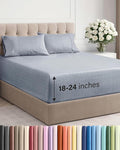 Extra Deep Twin Sheet Set - 4 Piece Breathable and Cooling Sheets - Hotel Luxury Bed Sheets Set - Easy Fit - Soft, Wrinkle Free and Comfy Sheets Set - Heathered Blue Sheet Set with Extra Deep Pockets