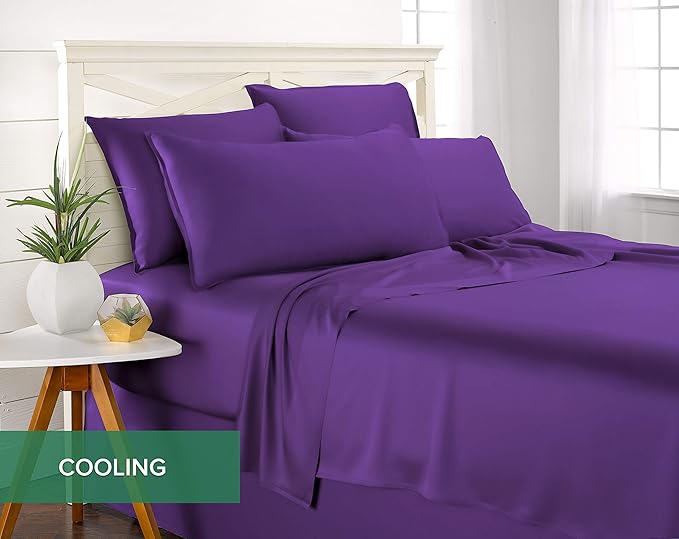 Pure Bamboo Twin Sheets, Genuine 100% Organic Viscose Derived from Bamboo Bed Sheet Set, Luxuriously Soft & Cooling, Double Stitching, 2 Year Quality Promise (Twin, Purple)