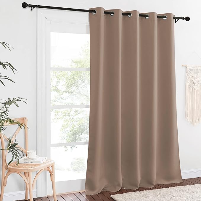 NICETOWN Sliding Door Window Treatment Blackout Patio Door Curtain Panels, Privacy Thermal Drapes for Bedroom Living Room Department with Grommet Top (Cappuccino, W66 x L110)