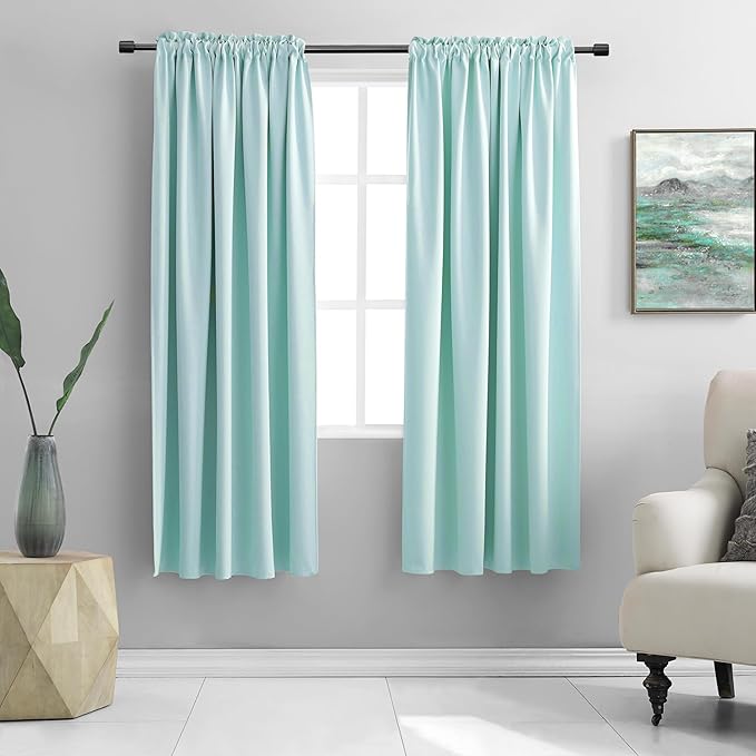 DONREN Aqua Blackout Curtains for Bedroom - Room Darkening Thermal Insulated Rod Pocket Curtains for Kids Room(52 x 72 Inch Length,1 Pair)