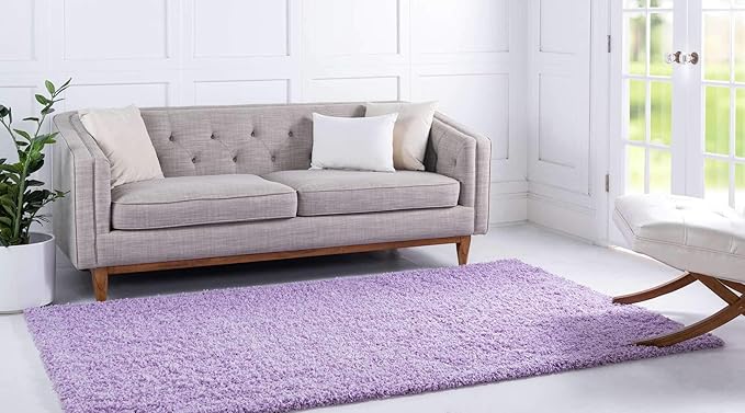 Unique Loom Solid Shag Collection Area Rug (6' 1" x 9' Rectangle, Lilac)