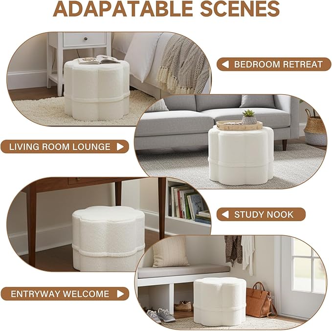 Tiita Floral Pouf Ottoman, Foot Stools Ottoman with Foam Chunk Filling, Puff Foot Rest for Couch, Living Room, Kids Room, Cream