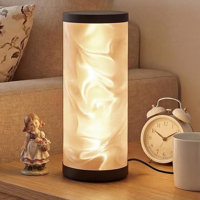 WORLD WIN Prism Glow Table Lamp - 3 Color Temperatures USB Control Bedside Lamp, Dimmable Desk Light for Bedroom Living Room & Office, Modern Reading Lamp for Home Desk Decor (Water Ripple, Black)