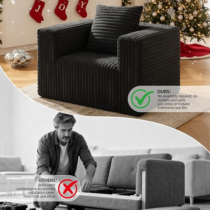 Single Cloud Sofa, Giant Bean Bag Chair with High Backrest & Wider Armrest, Foam Boneless Couch for Small Spaces, Comfy Furry Sofas with Pillows for Living Room, Bedroom, Apartment, Dorm, Office