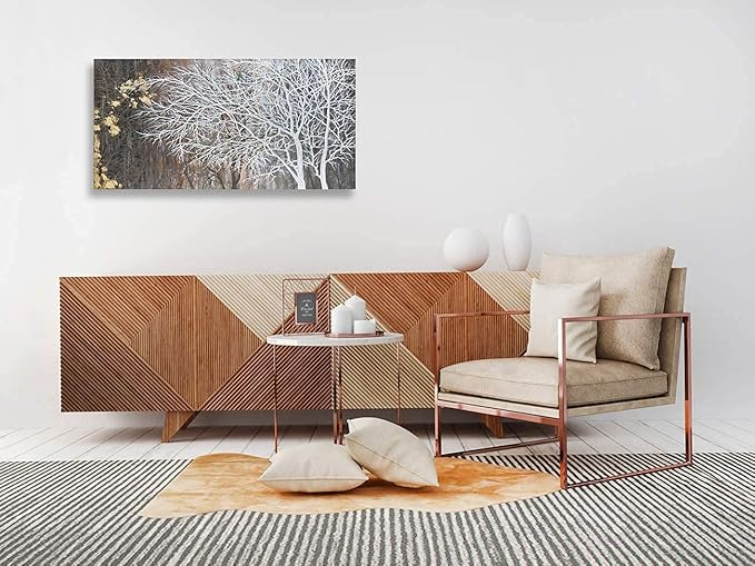 RICHSPACE ARTS Neutral Wall Art for Bedroom Landscape Tree Painting with Gold Foil Modern Rustic Wall Decor (20W*40L)