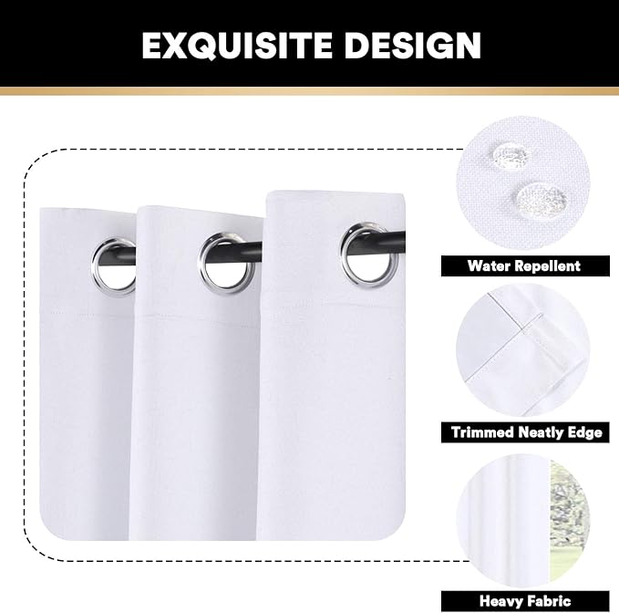 PrinceDeco Blackout White Curtains 84 Inches Long Thermal Curtains for Sliding Glass Door Room Darkening Curtains for Living Room Extra Wide Sliding Glass Door,W100 X L84 Inch, Pearl White