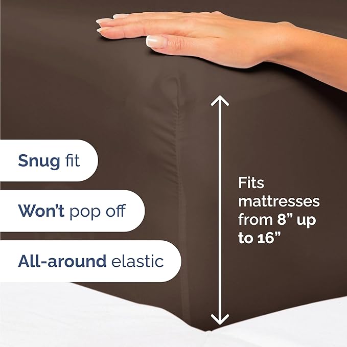 Twin 4 Piece Sheet Set - Cooling, Comfy & Breathable - Hotel Luxury Bedding, Includes Fitted Sheet for Women, Men, Kids and Teens - 1 Flat, 1 Fitted Sheet, 2 Pillowcases with Deep Pockets - Brown