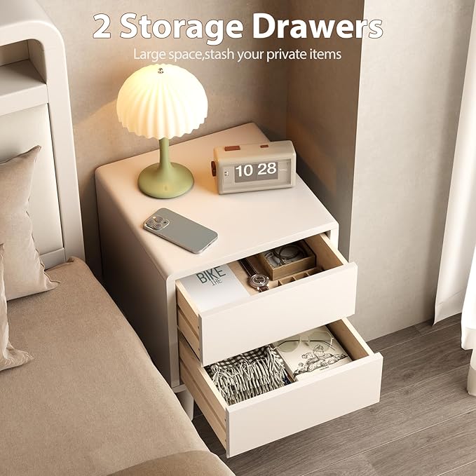 Solid Wood Nightstand White Night Stand with Drawers Mid Century Modern Nightstand with Storage,Wood Night Stand,Small Bedside Table for Bedroom,Living Room,Office,White Bedside Table