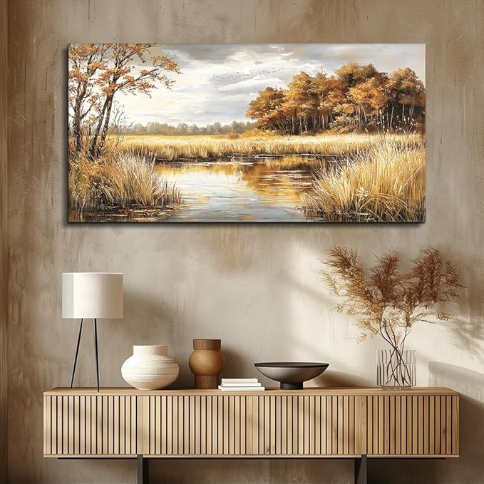 ERQINHUA Large Canvas Printing Picture Wall Decor Painting Wall Art For Living Room Dining Room Decoration Lake Surface Landscape Painting Farmhouse Bedroom Office Mural Artwork Home Decor 24x48 In
