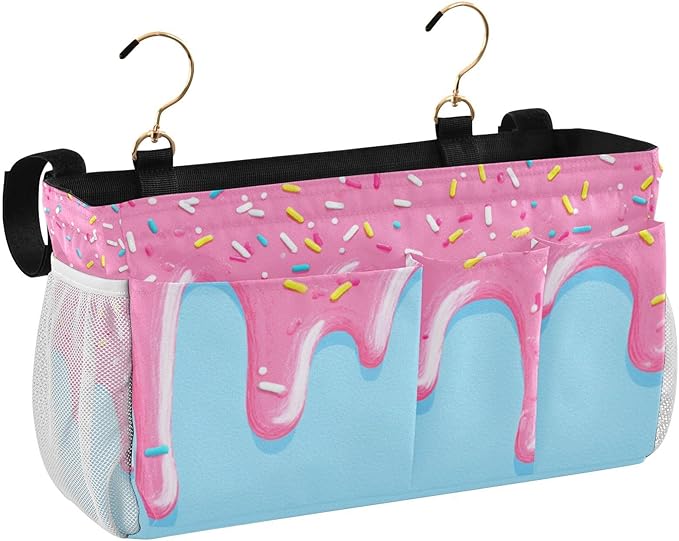 Bedside Caddy Hanging Bunk Bed Caddy Bed Organizer Hanging Pocket with 2 Hooks Bedside Storage Organizer Pocket Bag Holder Cartoon Dripping Frosting