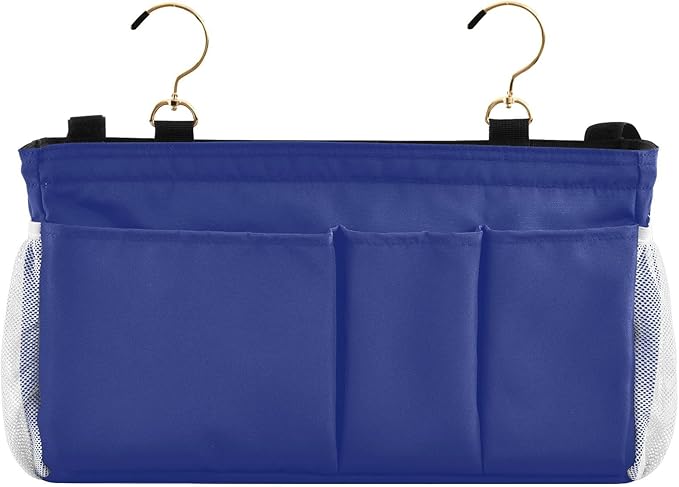 Blue Bedside Caddy Storage Bag Bedside Organizer for Bunk Bed Headboards College Organizer Caddy Hanging Shelf 6 Pockets with Hooks for Book Glasses Phone Holder