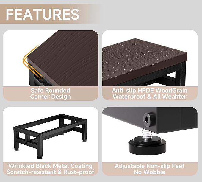 Y&M One Step Stool for Adults Kids, Adjustable Non-Slip Foot Stool with Sturdy Metal Frame, Bed Step for High Beds, Portable Step for Kitchen, Bathroom, Bedroom, Living Room – Coffee