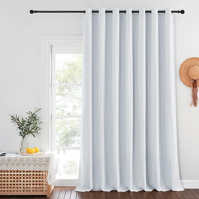 NICETOWN Patio Door Curtain Room Darkening for Bedroom, Grommet Light & Heat Blocking Room Divider Curtain Panel Window Drape for Patio/Livingroom, Greyish White, W100 x L144, 1 Panel