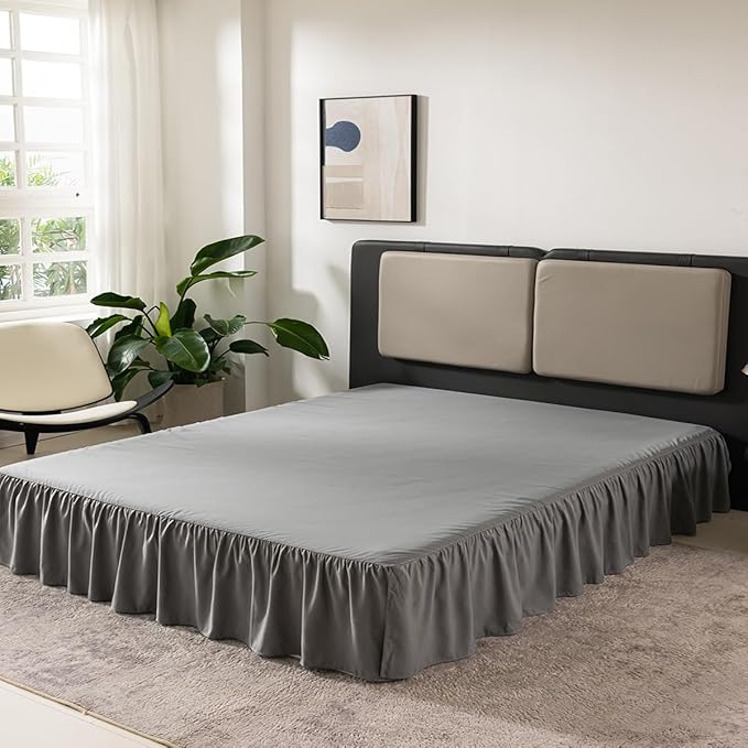 TSUTOMI Bed Skirt King Size Ruffled Bed Skirt with Split Corners, 18 Inch Drop Dust Ruffle Bed Skirts with Platform, Gathered Style, 100% Microfiber, Grey