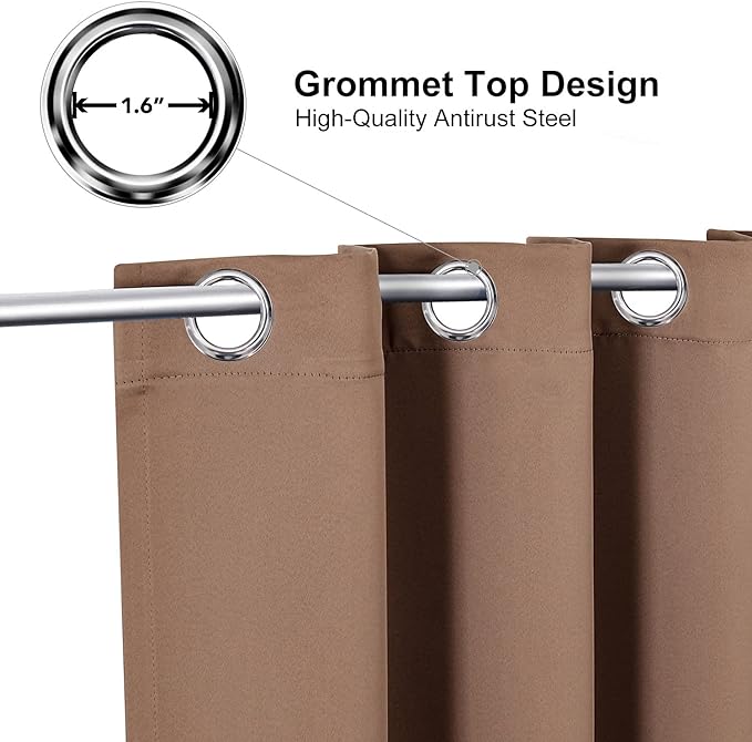 ChrisDowa Small Window Curtains 40 inches Long for Bedroom - Grommet Short Thermal Insulated Room Darkening Curtains for Kitchen (2 Panels, Cappuccino, 29 x 40 Inch)