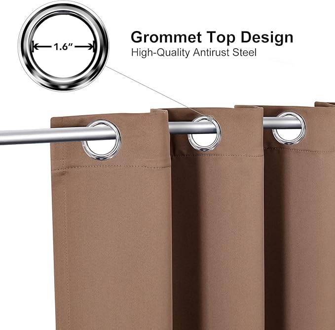 ChrisDowa Blackout Curtains 70 inches Wide for Bedroom - 2 Panels Set Extra Wide Grommet Thermal Insulated Room Darkening Curtains for Living Room (Cappuccino, 70 x 84 Inch)