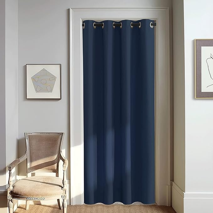NICETOWN Navy Blue Blackout Window Curtain for Doorway - Grommet Privacy Window Treatment Energy Saving Thermal Insulated Room Darkening for Bedroom (1 Panel, W46 x L80)