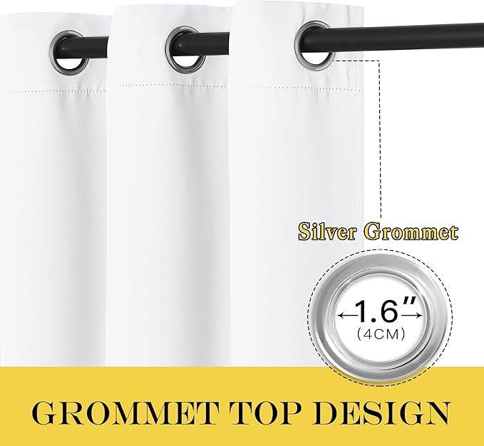 NICETOWN Room Darkening White Curtain 66 inches Long - Grommet Noise Reducing Thermal Insulated Window Treatment Privacy Drape for Kids Room/Bedroom (1 Panel, W66 x L66 Inch)