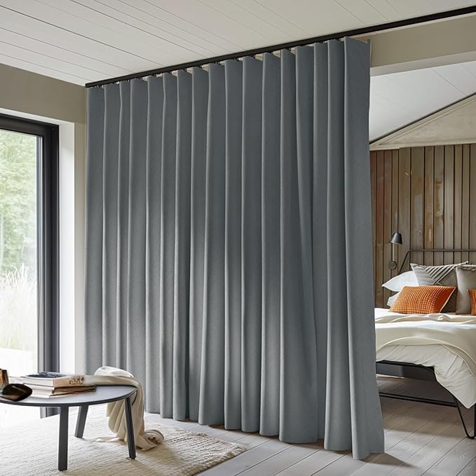 Room Divider Curtains Total Blackout Privacy Curtain Panel Room Thermal Insulated Noise Reduction Curtains for Bedroom Window Living Room Ceiling Track Curtain W 12.5 ft × H 9 ft Dark-Grey
