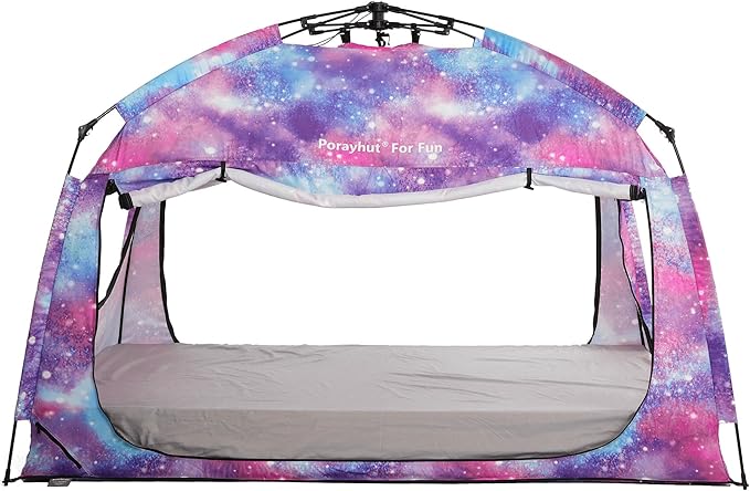 Indoor Instant Privacy Bed Tent for Sleeping,Quick Set-up Bed Canopies,Portable Bed Drapes with Large Space and 3 Doors (Galaxy, Twin)